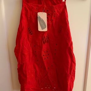 Red eyelet tank top.